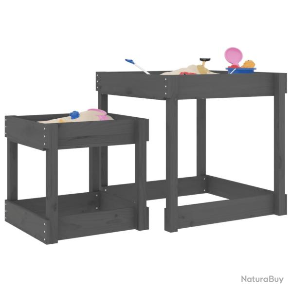Tables � sable 2 pcs gris bois de pin massif