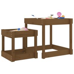 Tables &agrave; sable 2 pcs marron miel bois de pin massif
