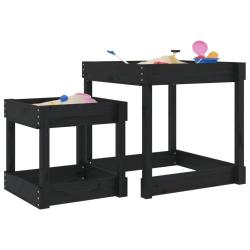 Tables &agrave; sable 2 pcs noir bois de pin massif