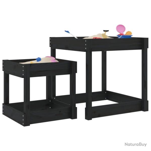 Tables � sable 2 pcs noir bois de pin massif