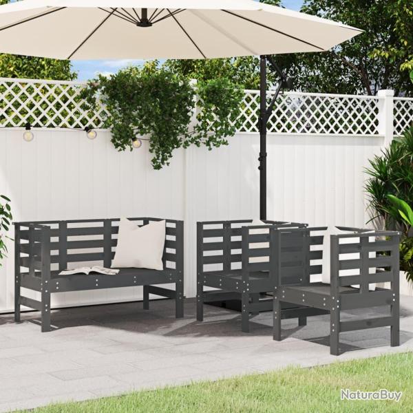 Salon de 3 pcs gris bois massif de pin