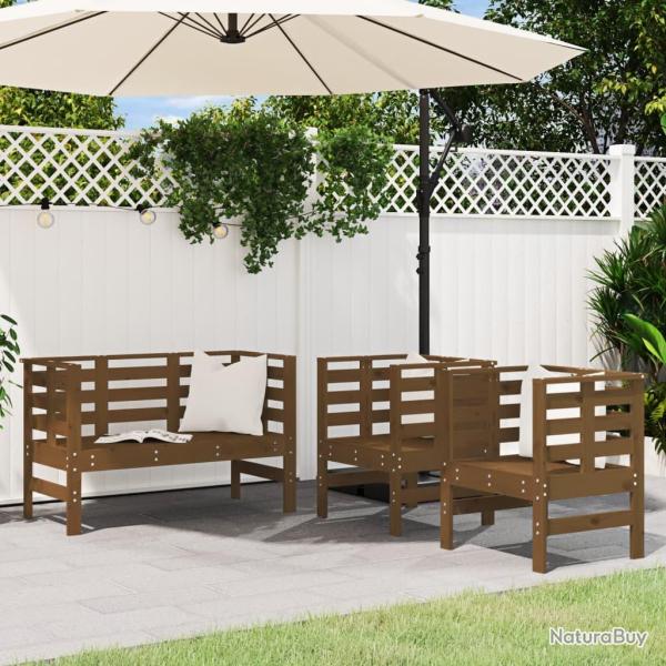 Salon de 3 pcs marron miel bois de pin massif