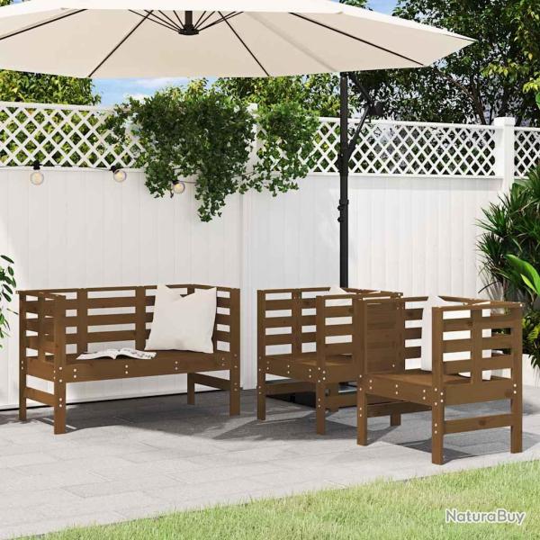 Salon de 3 pi�ces marron miel en bois de pin massif