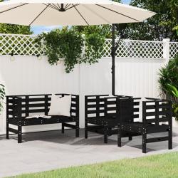 Salon de 3 pcs noir bois massif de pin
