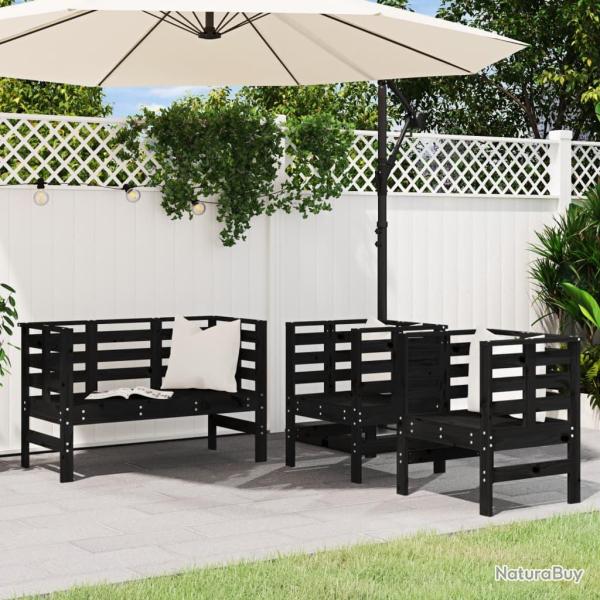 Salon de 3 pcs noir bois massif de pin