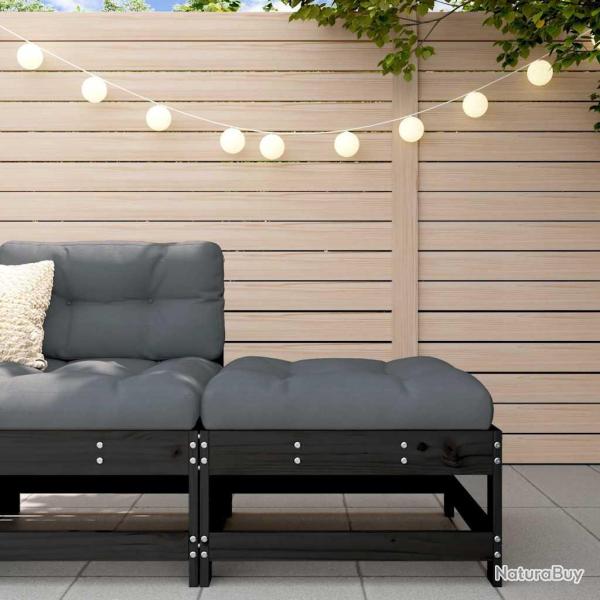 Repose-pied de avec coussin noir bois de pin massif
