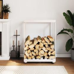 Porte-b&ucirc;ches avec roulettes blanc 76,5x40x108cm bois massif pin