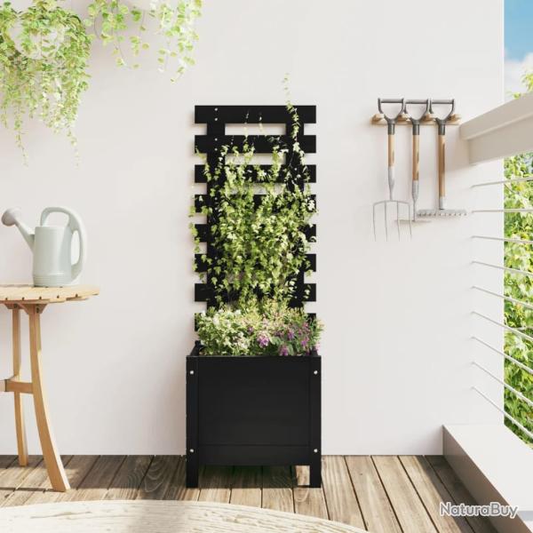 Jardini�re avec support noir 39x39,5x114 cm bois de pin massif