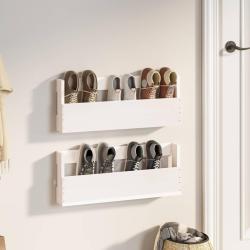 &Eacute;tag&egrave;res &agrave; chaussures murales 2 pcs Blanc 59x9x23 cm Pin massif