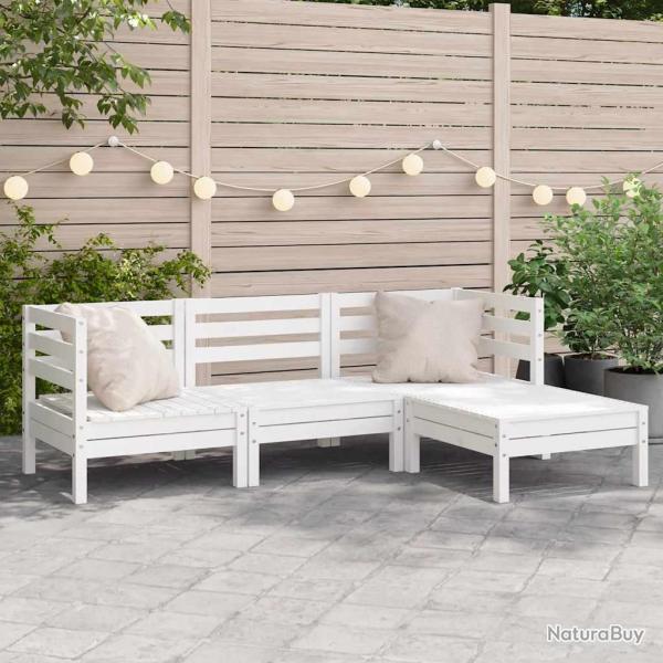 Canap� de 3 places et repose-pied blanc bois pin massif