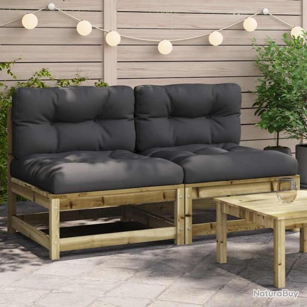 Canap�s sans accoudoirs coussins 2 pcs bois pin impr�gn�