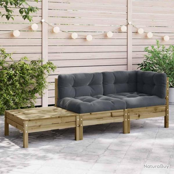 Canap� de avec coussins et repose-pied bois pin impr�gn�