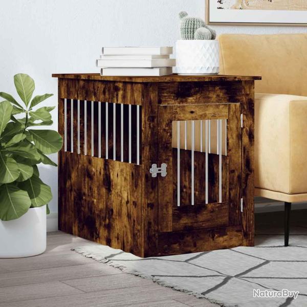 Meuble de cage pour chiens ch�ne fum� 55x80x68 cm