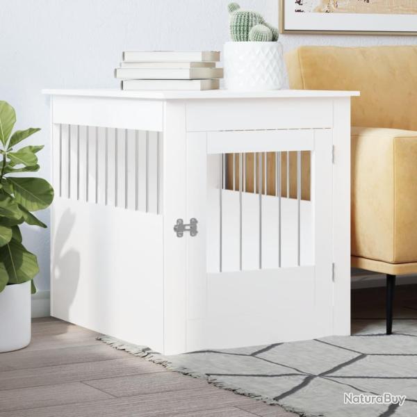 Meuble de cage pour chiens blanc 64,5x80x71cm bois d'ing�nierie