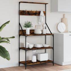 &Eacute;tag&egrave;re de boulangerie et crochets 4 niveaux bois d'ing&eacute;nierie