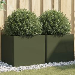 Jardini&egrave;res 2 pcs vert olive 49x47x46 cm acier