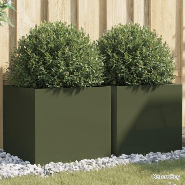 Jardini�res 2 pcs vert olive 49x47x46 cm acier