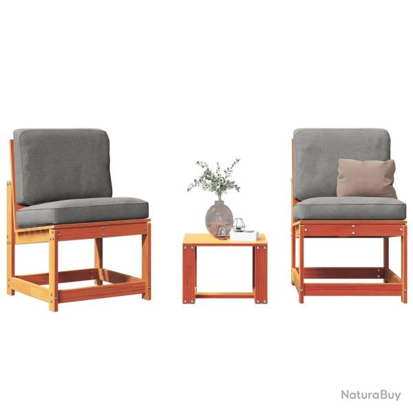 Salon de 3 pcs cire marron bois de pin massif