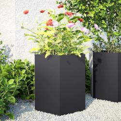 Jardini&egrave;re noir hexagone 46x40x45 cm acier