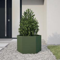 Jardini&egrave;re vert olive hexagone 69x60x45 cm acier