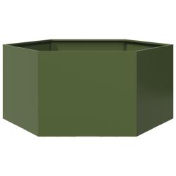 Jardini&egrave;re vert olive hexagone 104x90x45 cm acier