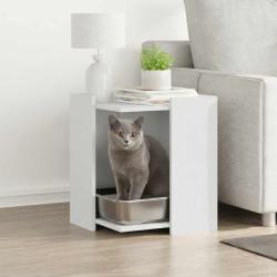 Meuble de bac &agrave; liti&egrave;re pour chat blanc bois d'ing&eacute;nierie