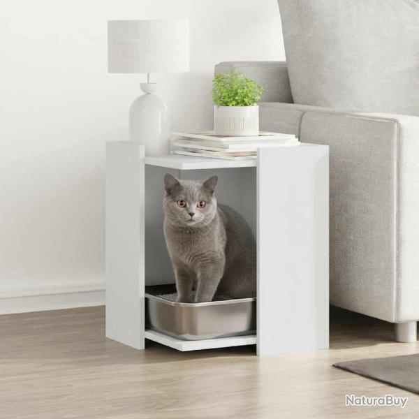 Meuble de bac � liti�re pour chat blanc bois d'ing�nierie