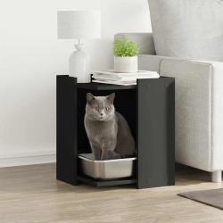 Meuble de bac &agrave; liti&egrave;re pour chat noir bois d'ing&eacute;nierie