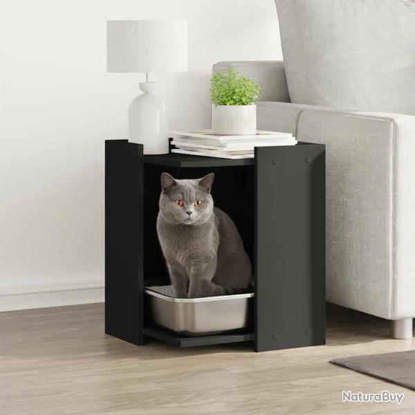 Meuble de bac � liti�re pour chat noir bois d'ing�nierie
