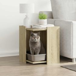 Meuble de bac &agrave; liti&egrave;re pour chat ch&ecirc;ne bois ing&eacute;nierie