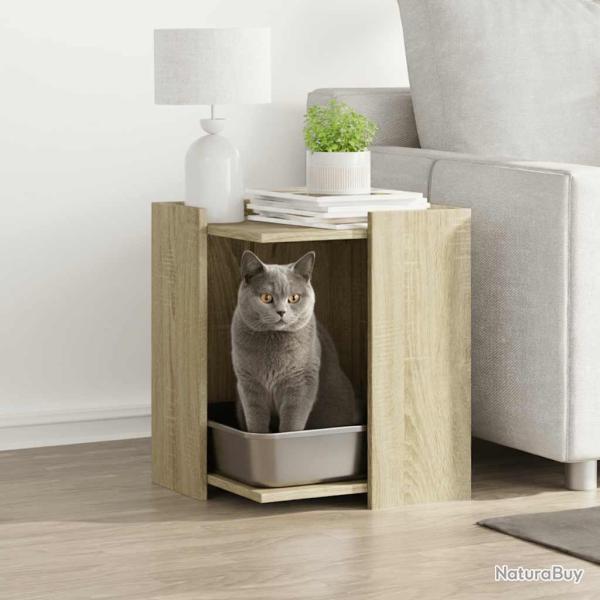 Meuble de bac � liti�re pour chat ch�ne bois ing�nierie