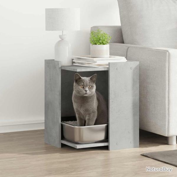 Meuble de bac � liti�re pour chat gris b�ton bois d'ing�nierie