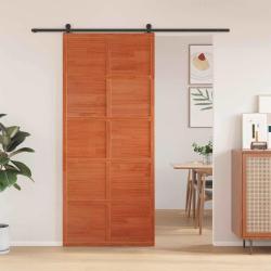Porte de grange Brun cire 90 x 208 cm Bois de pin massif