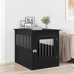 Meuble pour cage &agrave; chien en ch&ecirc;ne noir 64,5 x 80 x 71 cm en bois d'ing&eacute;nierie
