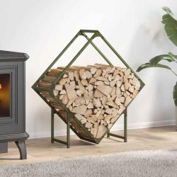 Portant de bois chauffage vert olive 80x25x80 cm