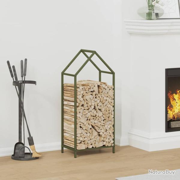 Portant de bois chauffage vert olive 40x25x90 cm
