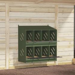 Nichoir &agrave; poules avec 8 compartiments vert olive m&eacute;tal