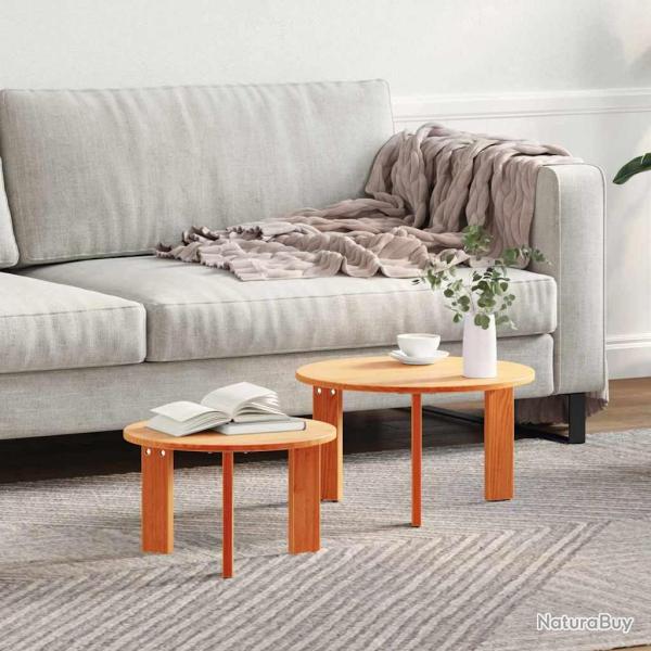Table basse 2 pcs Brun cire Bois de pin massif