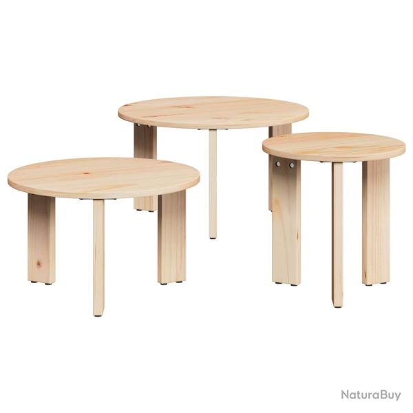 Table basse 3 pcs Naturel Bois massif en pin