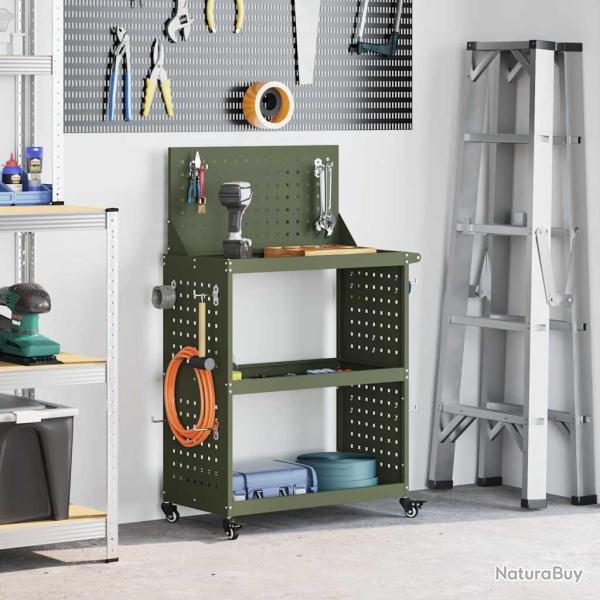 Chariot � outils avec �tag�re Vert olive 65 x 35 x 111 cm
