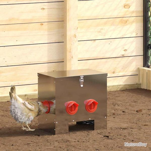 Mangeoire pour poules 2 pcs Argent 40,5 x 25 x 38 cm