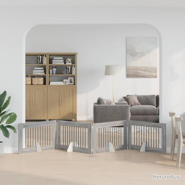 Porte de chien pliable avec supports 4 pcs gris 401 cm