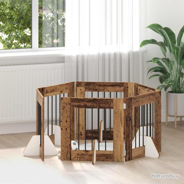 Porte de chien pliable avec supports 6 pcs Bois ancien 362 cm