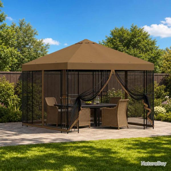 Abri de avec parois 3 x 3 m Taupe Polyester et Acier