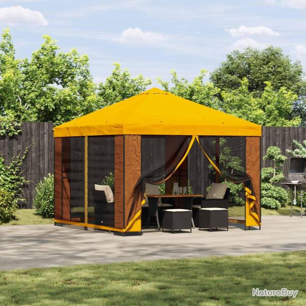 Abri de avec parois 3 x 3 m Jaune Polyester et Acier