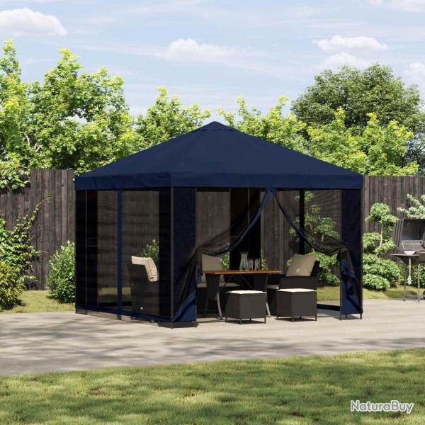 Abri de avec parois 3 x 3 m Bleu Polyester et Acier