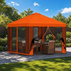 Tonnelle avec parois, polyester et acier, orange, pour la terrasse, 3 &times; 3 m