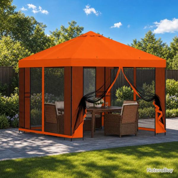Tonnelle avec parois, polyester et acier, orange, pour la terrasse, 3 � 3 m