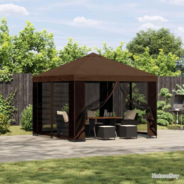 Abri de avec parois 3 x 3 m Marron Polyester et Acier