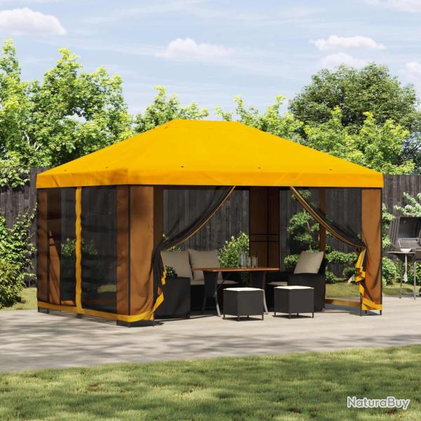 Abri de avec parois 4 � 3 m Jaune Polyester et Acier
